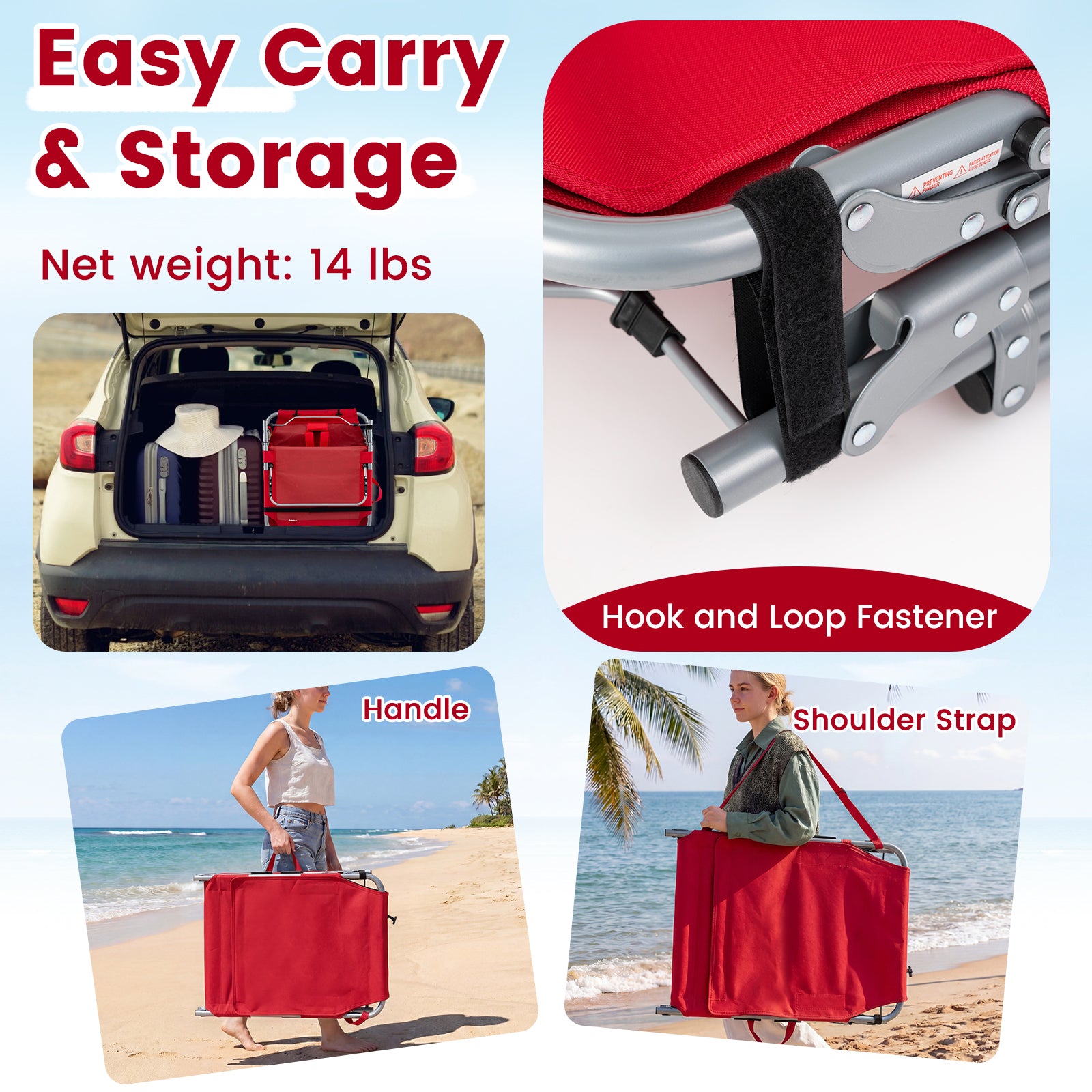 Portable Tanning Chairs, Set of 2, 4-Level Backrest, Red Beach & Lawn Chairs at Gallery Canada