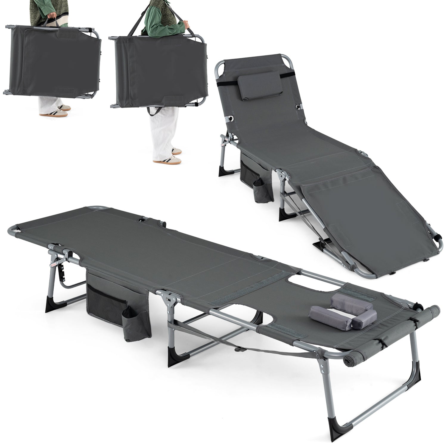 2 Tanning Chairs, Face Arm Holes, 4-Level Backrest, Gray Outdoor Seating & Patio Chairs at Gallery Canada