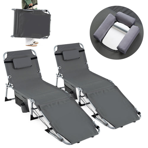 2 Tanning Chairs, Face Arm Holes, 4-Level Backrest, Gray