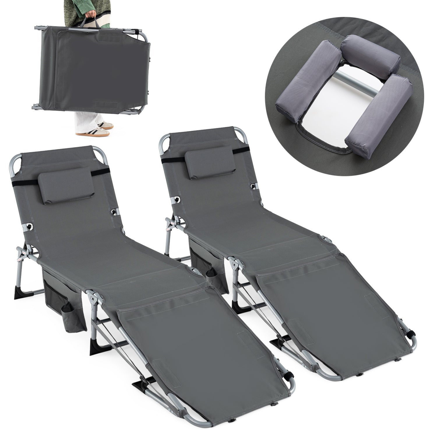 2 Tanning Chairs, Face Arm Holes, 4-Level Backrest, Gray Outdoor Seating & Patio Chairs at Gallery Canada