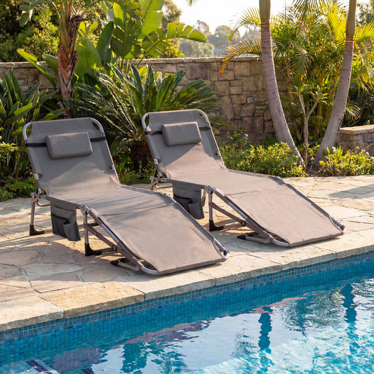 2 Tanning Chairs, Face Arm Holes, 4-Level Backrest, Gray Outdoor Seating & Patio Chairs Gray at Gallery Canada