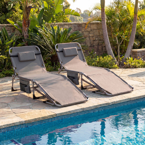 2 Tanning Chairs, Face Arm Holes, 4-Level Backrest, Gray