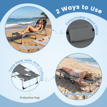 2 Tanning Chairs, Face Arm Holes, 4-Level Backrest, Gray Outdoor Seating & Patio Chairs at Gallery Canada