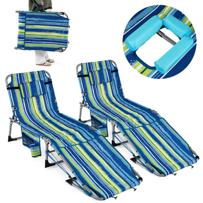 Portable Tanning Chairs, Set of 2, 4-Level Backrest, Blue & Green Beach & Lawn Chairs at Gallery Canada