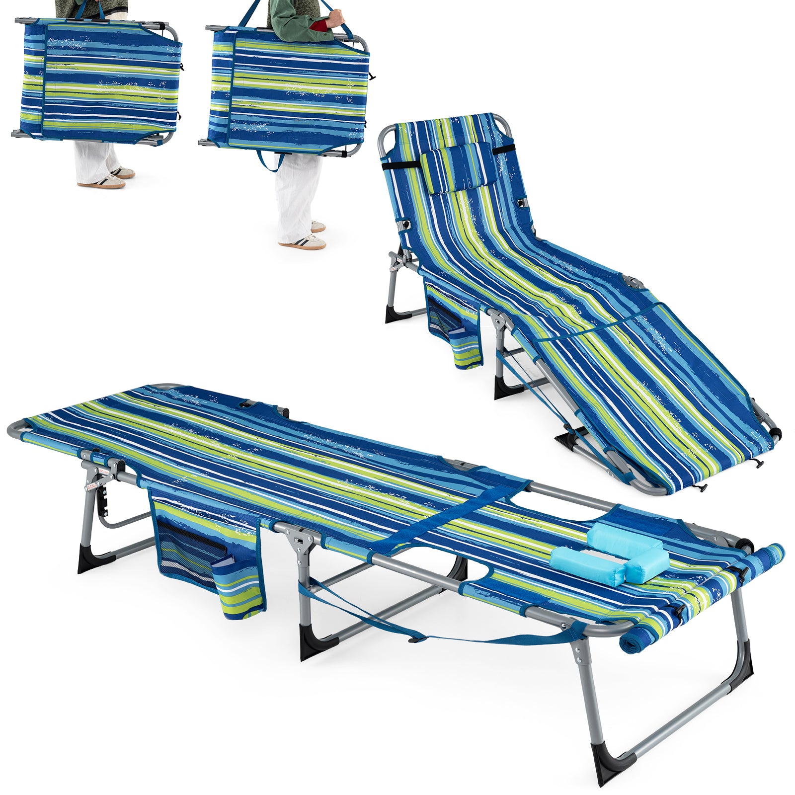 Portable Tanning Chairs, Set of 2, 4-Level Backrest, Blue & Green Beach & Lawn Chairs at Gallery Canada