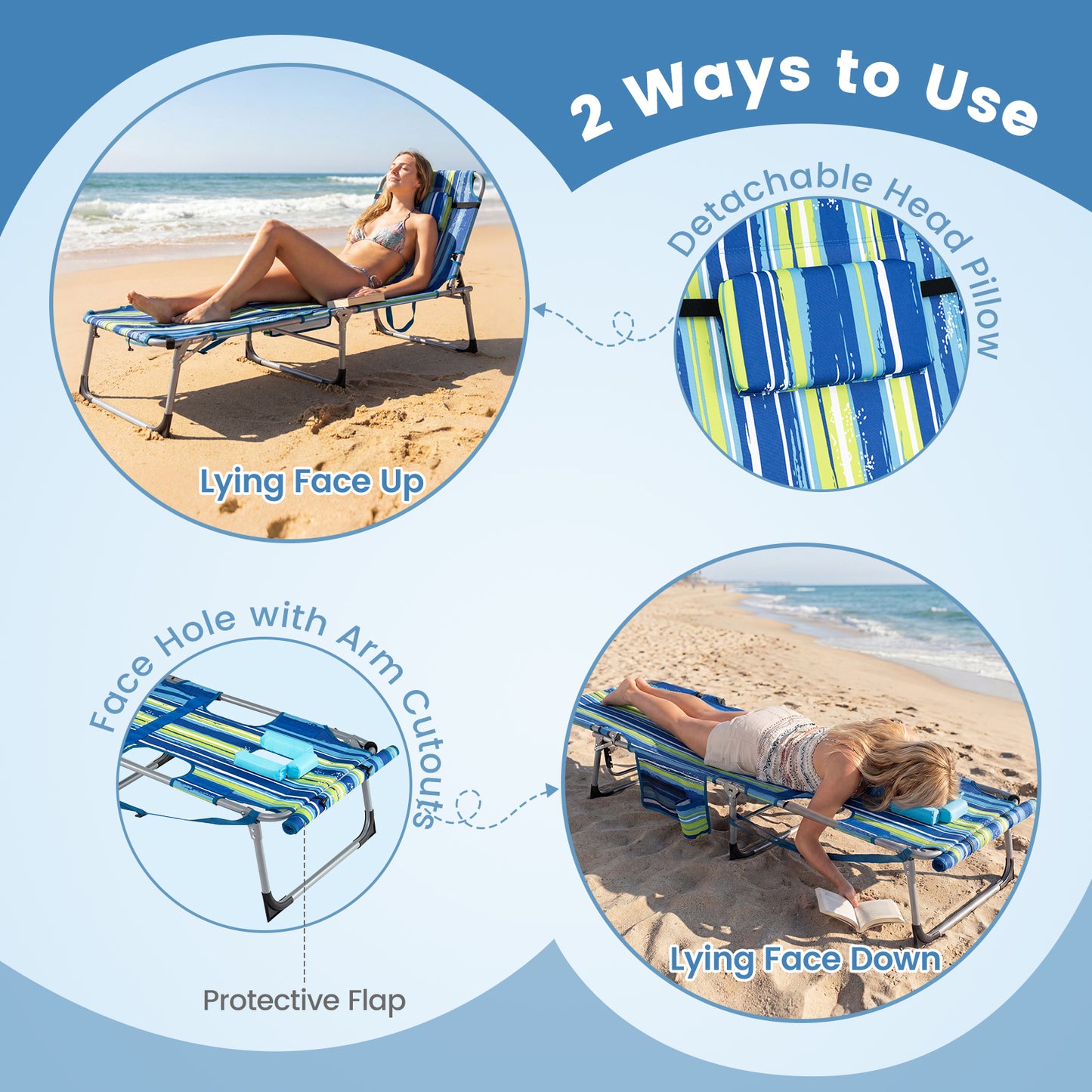 Portable Tanning Chairs, Set of 2, 4-Level Backrest, Blue & Green Beach & Lawn Chairs at Gallery Canada