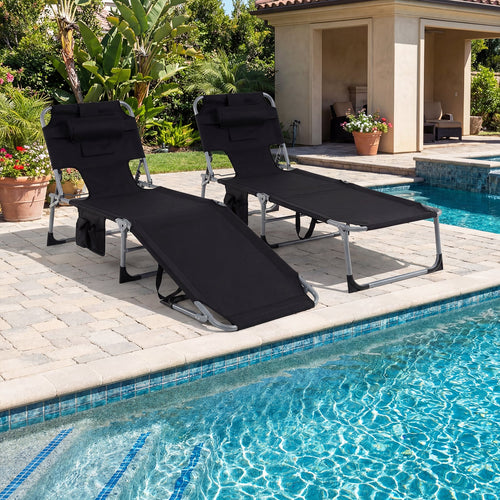 2-Pack Portable Tanning Chair, 4-Position Adjustable Backrest, Black