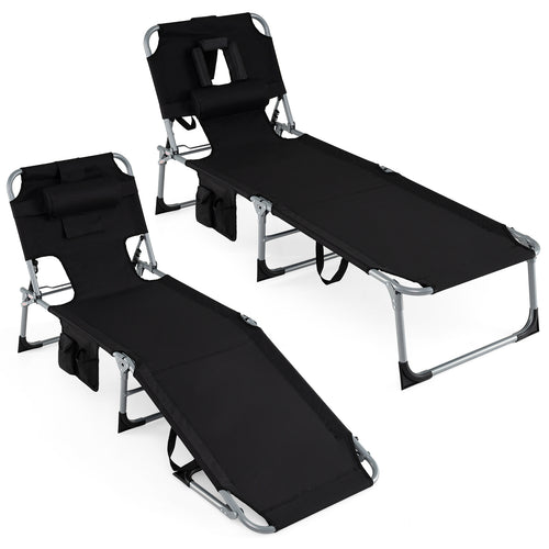 2-Pack Portable Tanning Chair, 4-Position Adjustable Backrest, Black
