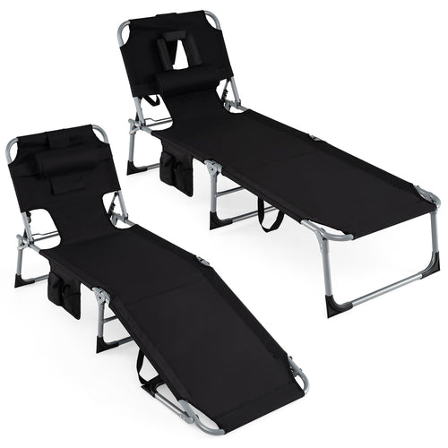 2-Pack Portable Tanning Chair, 4-Position Adjustable Backrest, Black
