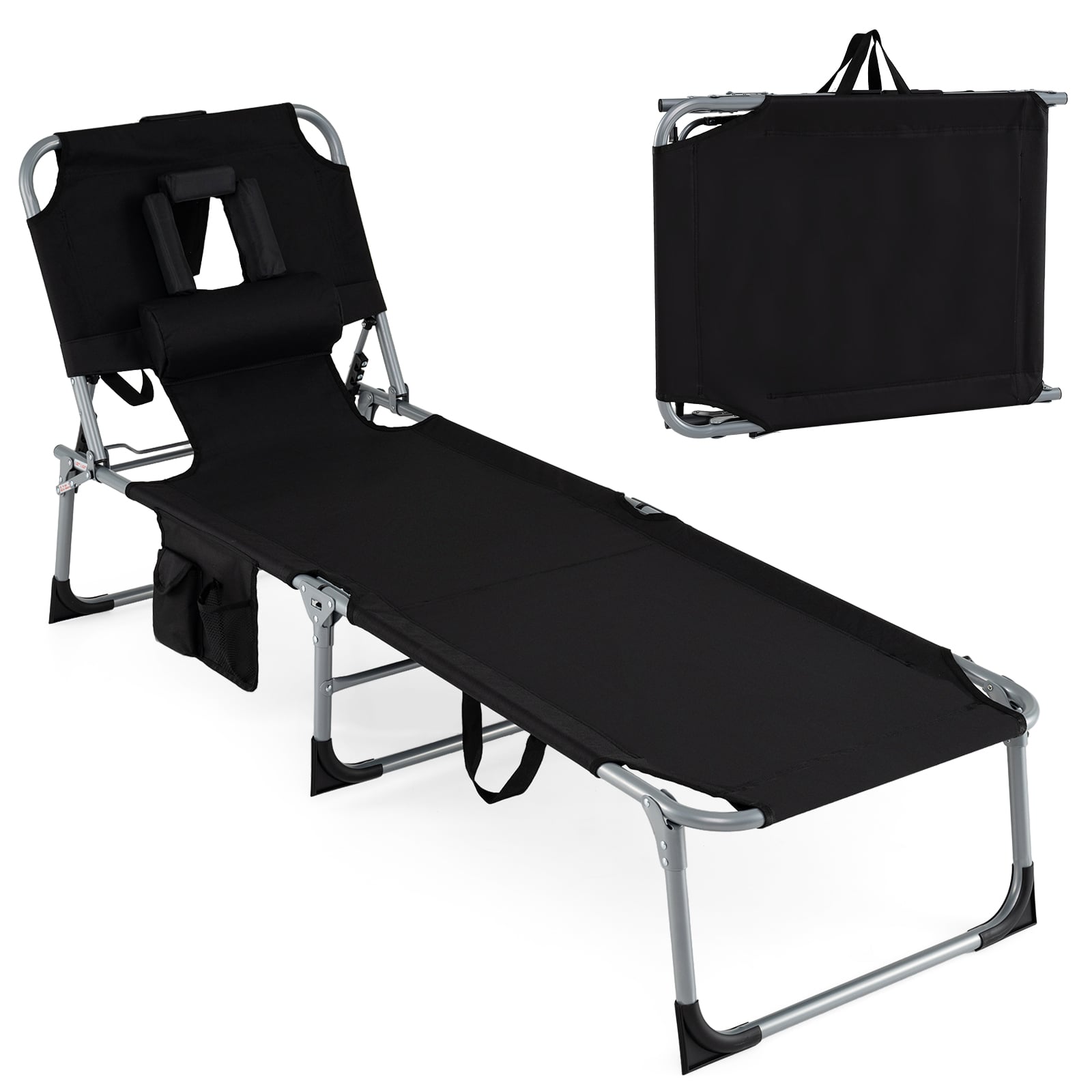 2-Pack Portable Tanning Chair, 4-Position Adjustable Backrest, Black Outdoor Chaise Lounges at Gallery Canada