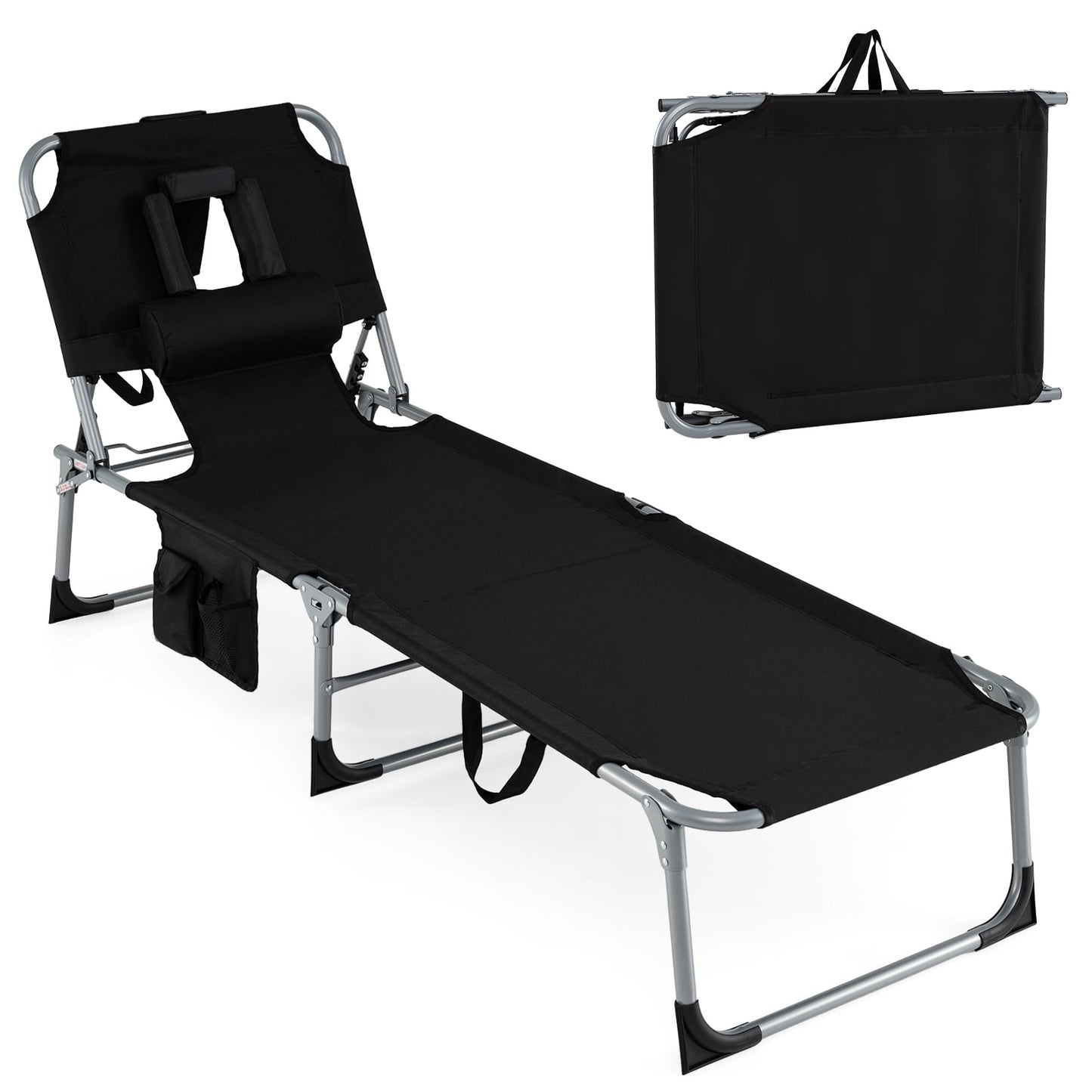 2-Pack Portable Tanning Chair, 4-Position Adjustable Backrest, Black Outdoor Chaise Lounges at Gallery Canada