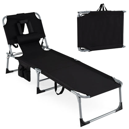 2-Pack Portable Tanning Chair, 4-Position Adjustable Backrest, Black Outdoor Chaise Lounges at Gallery Canada