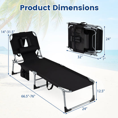 2-Pack Portable Tanning Chair, 4-Position Adjustable Backrest, Black Outdoor Chaise Lounges at Gallery Canada