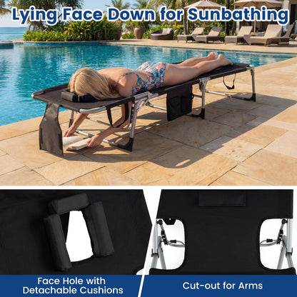 2-Pack Portable Tanning Chair, 4-Position Adjustable Backrest, Black Outdoor Chaise Lounges at Gallery Canada