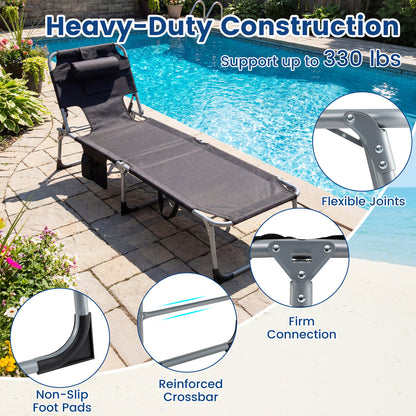 2-Pack Portable Tanning Chair, 4-Position Adjustable Backrest, Black Outdoor Chaise Lounges at Gallery Canada