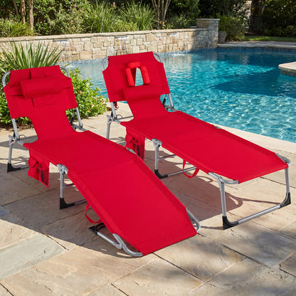 2-Pack Portable Tanning Chair, 4-Position Adjustable Backrest, Red Outdoor Chaise Lounges at Gallery Canada