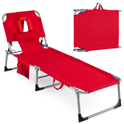 2-Pack Portable Tanning Chair, 4-Position Adjustable Backrest, Red Outdoor Chaise Lounges Red at Gallery Canada