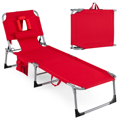 2-Pack Portable Tanning Chair, 4-Position Adjustable Backrest, Red