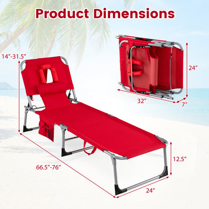 2-Pack Portable Tanning Chair, 4-Position Adjustable Backrest, Red Outdoor Chaise Lounges at Gallery Canada