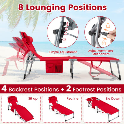 2-Pack Portable Tanning Chair, 4-Position Adjustable Backrest, Red Outdoor Chaise Lounges at Gallery Canada