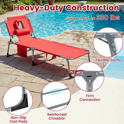 2-Pack Portable Tanning Chair, 4-Position Adjustable Backrest, Red Outdoor Chaise Lounges at Gallery Canada