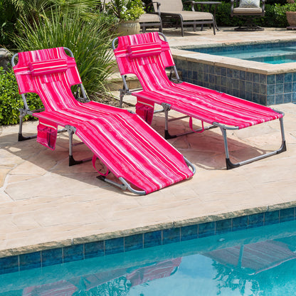 Portable Chaise Lounge Chair, 4-Position Adjustable Backrest, Stripe, Pink Outdoor Chaise Lounges at Gallery Canada