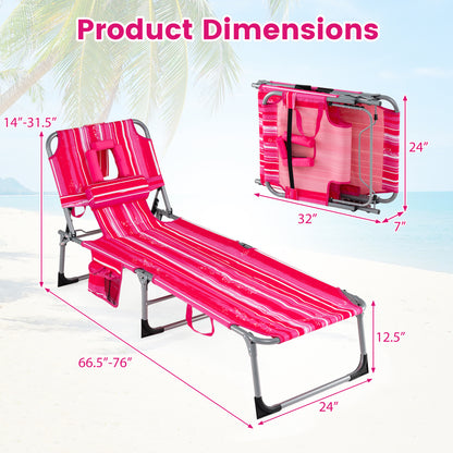 Portable Chaise Lounge Chair, 4-Position Adjustable Backrest, Stripe, Pink Outdoor Chaise Lounges at Gallery Canada