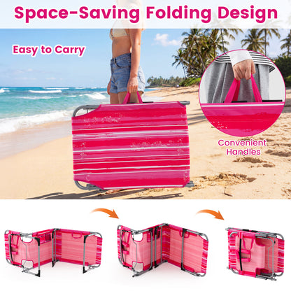 Portable Chaise Lounge Chair, 4-Position Adjustable Backrest, Stripe, Pink Outdoor Chaise Lounges at Gallery Canada
