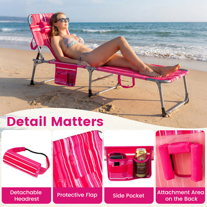Portable Chaise Lounge Chair, 4-Position Adjustable Backrest, Stripe, Pink Outdoor Chaise Lounges at Gallery Canada