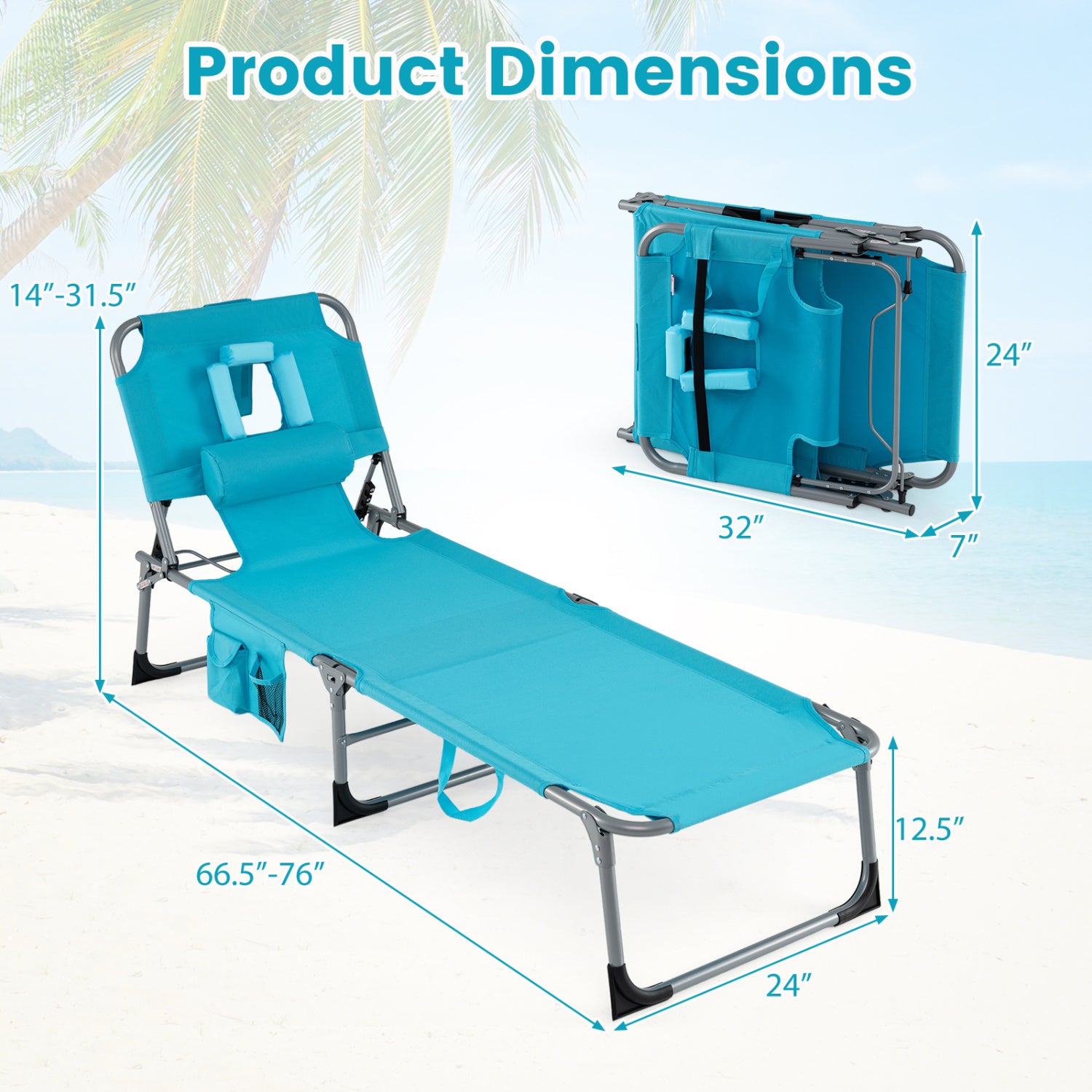 Portable Tanning Chair Set, 4-Position Adjustable Backrest, Multicolor Outdoor Chaise Lounges at Gallery Canada