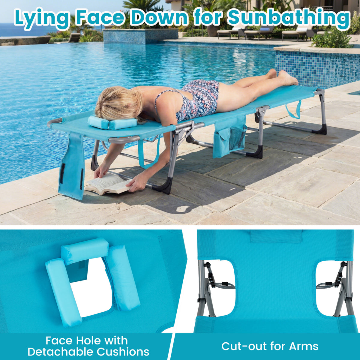Portable Tanning Chair Set, 4-Position Adjustable Backrest, Multicolor Outdoor Chaise Lounges at Gallery Canada