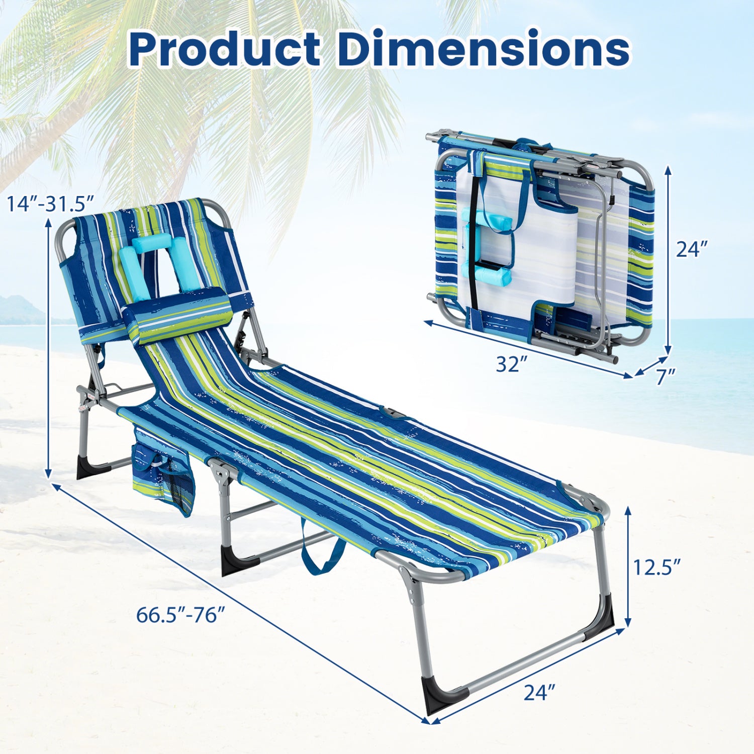 2-Pack Portable Tanning Chair, Adjustable Backrest, Turquoise Outdoor Chaise Lounges at Gallery Canada