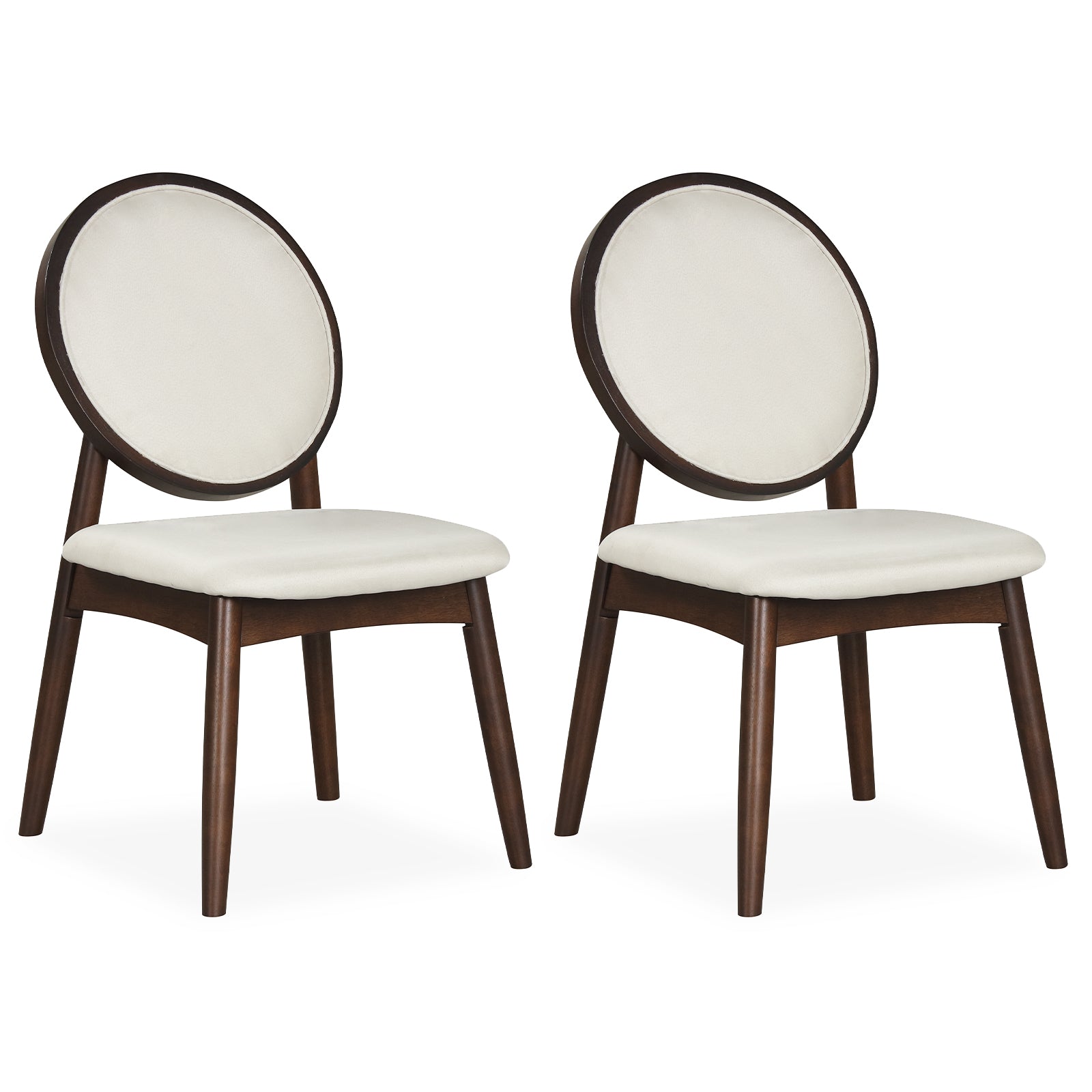 Set Of 2 Upholstered Linen Kitchen Chairs, Padded Seat, Beige