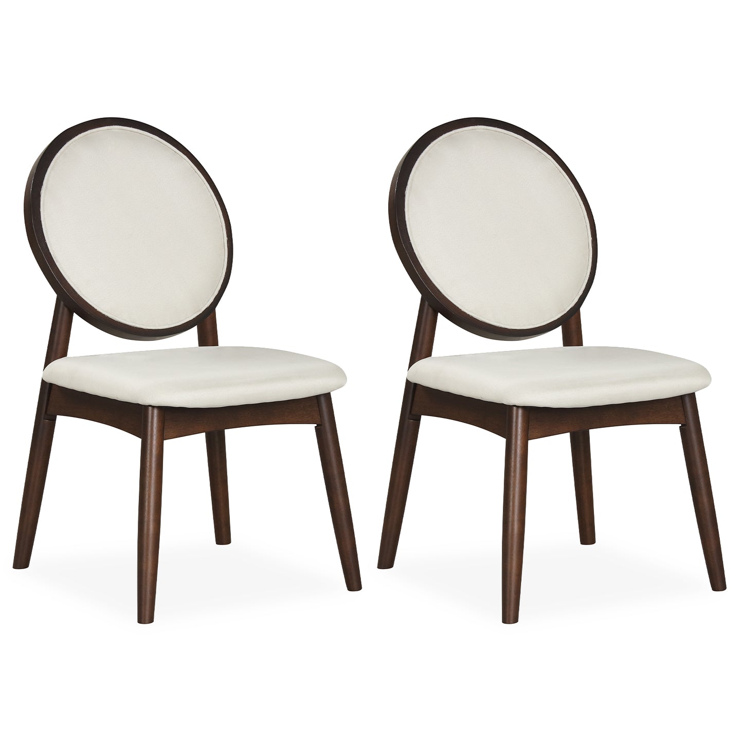 Set Of 2 Upholstered Linen Kitchen Chairs, Padded Seat, Beige