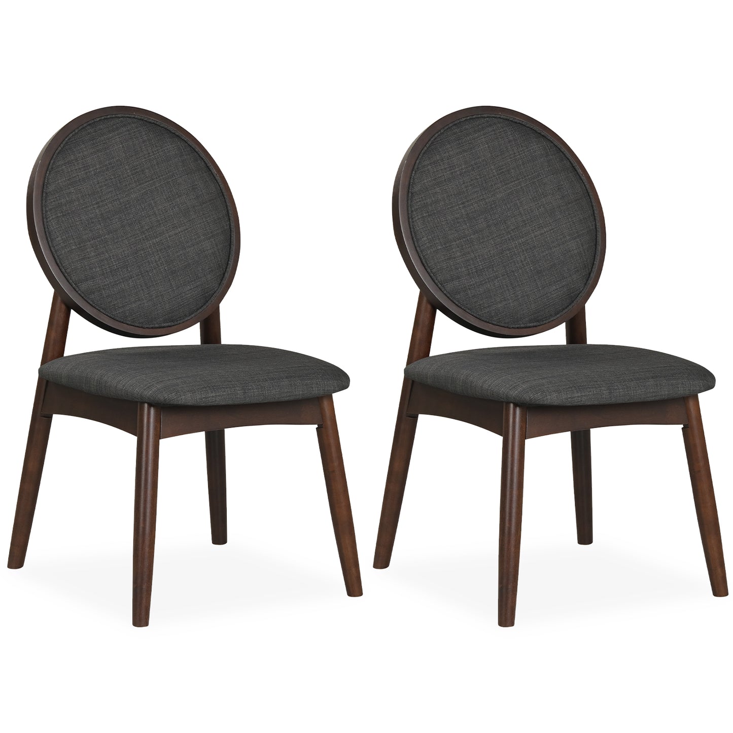 Set Of 2 Upholstered Linen Fabric Kitchen Side Chairs, Black