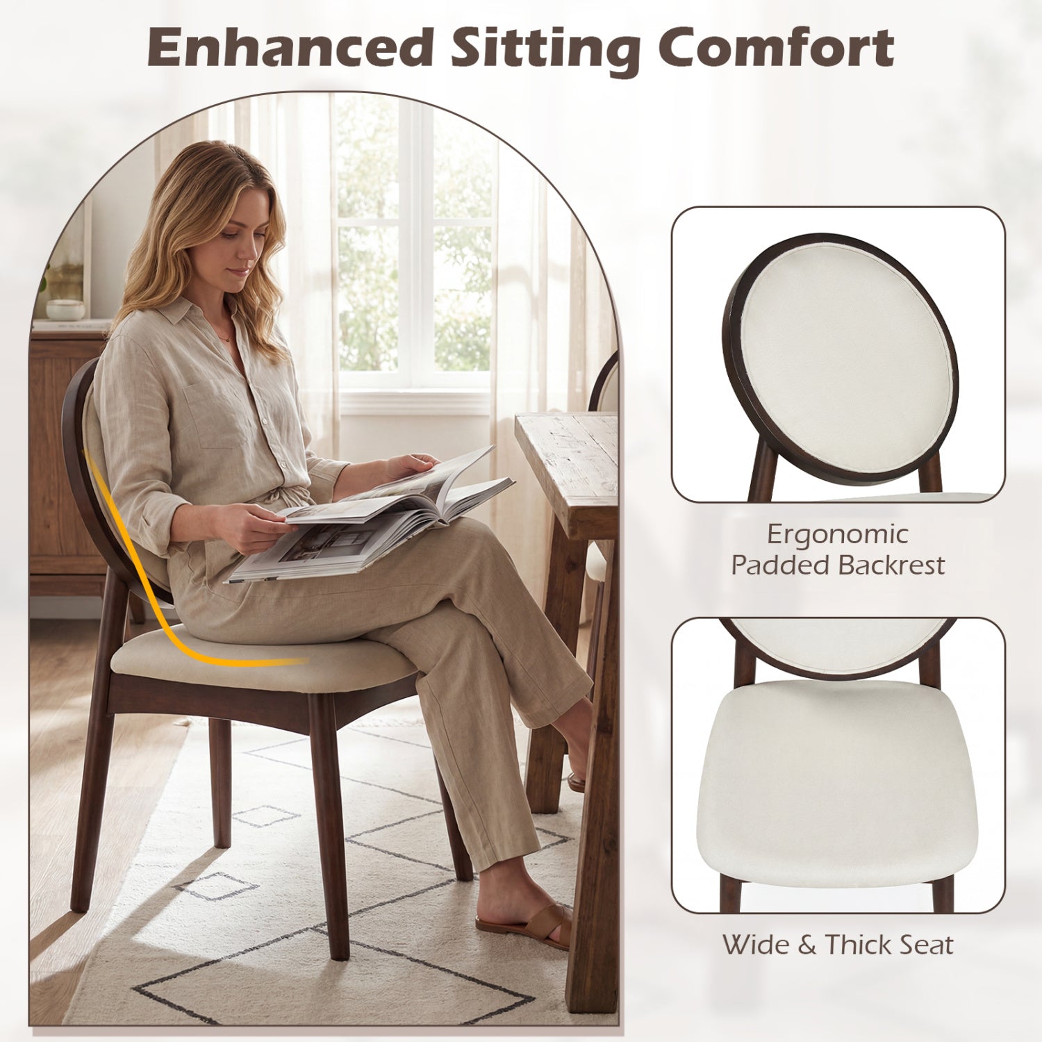 Set Of 2 Upholstered Linen Kitchen Chairs, Padded Seat, Beige Dining Chairs at Gallery Canada