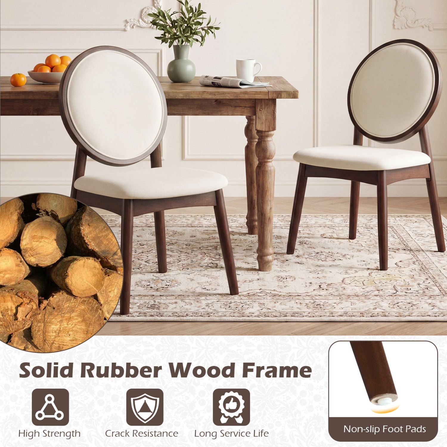 Set Of 2 Upholstered Linen Kitchen Chairs, Padded Seat, Beige Dining Chairs at Gallery Canada