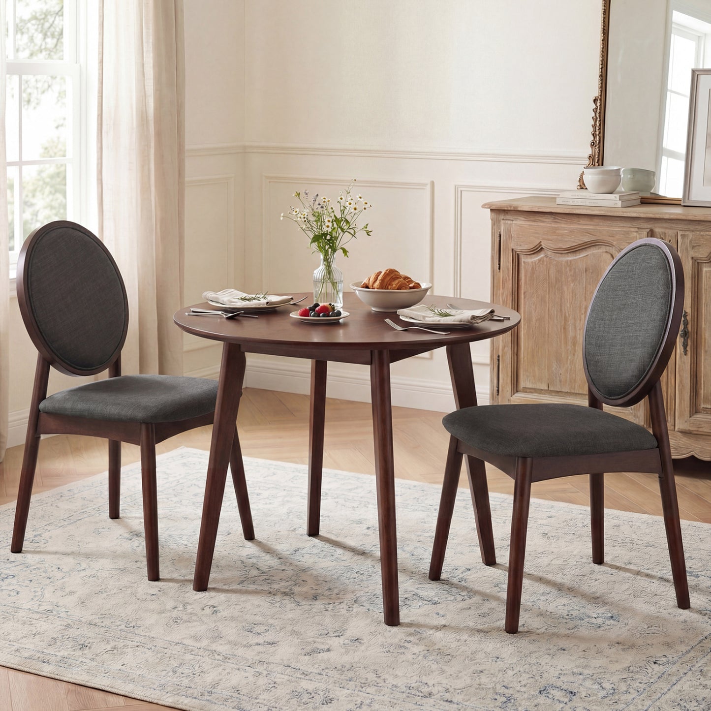 Set Of 2 Upholstered Linen Fabric Kitchen Side Chairs, Black Dining Chairs at Gallery Canada