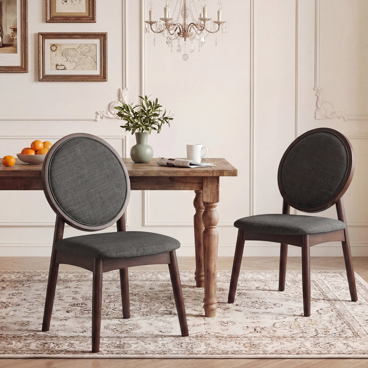 Set Of 2 Upholstered Linen Fabric Kitchen Side Chairs, Black Dining Chairs at Gallery Canada