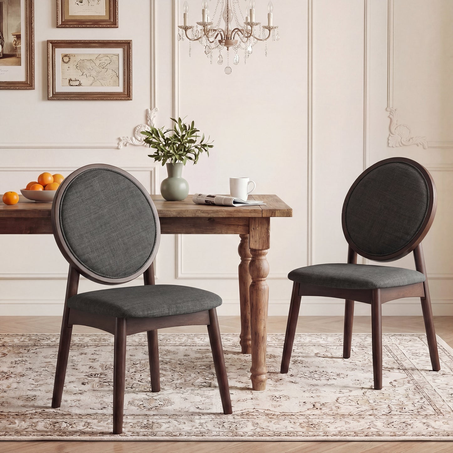 Set Of 2 Upholstered Linen Fabric Kitchen Side Chairs, Black Dining Chairs at Gallery Canada