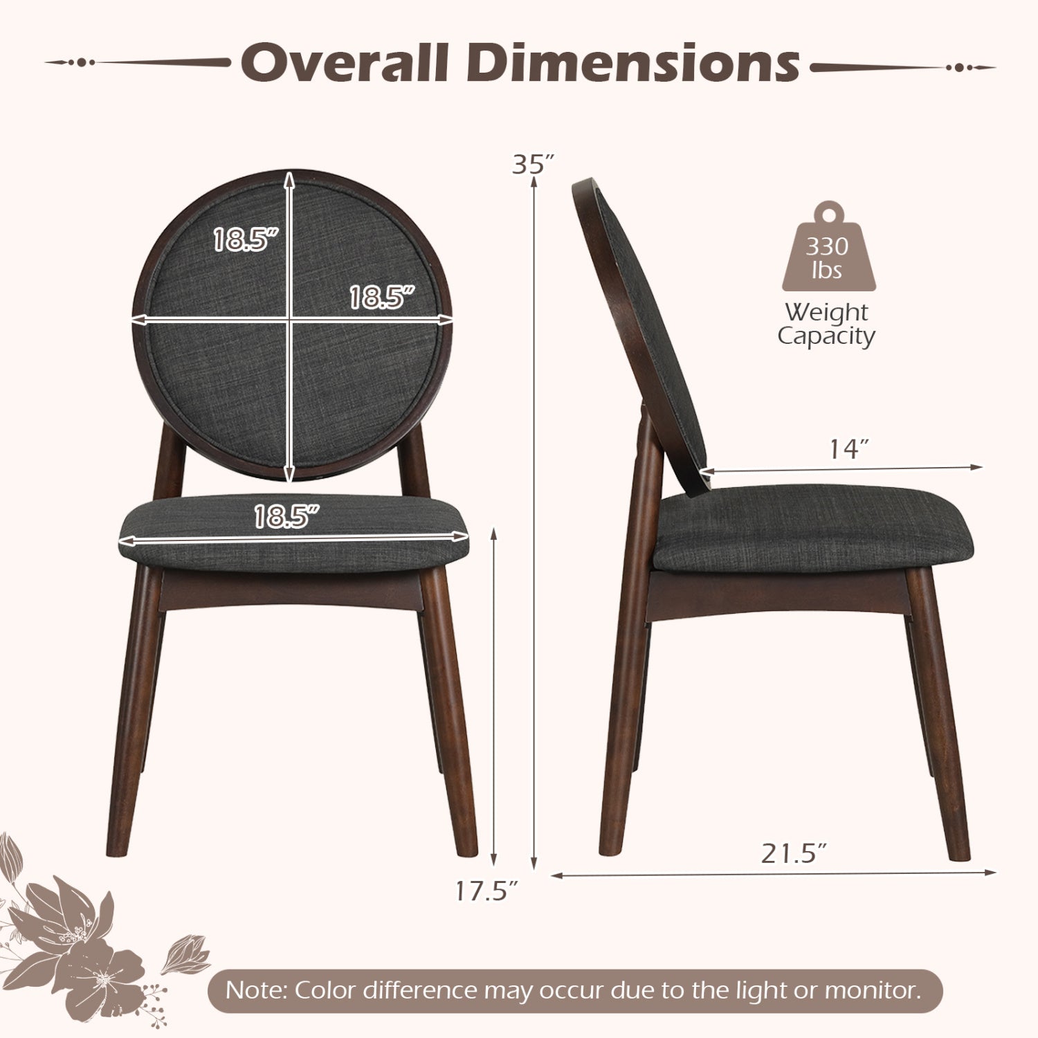 Set Of 2 Upholstered Linen Fabric Kitchen Side Chairs, Black Dining Chairs at Gallery Canada