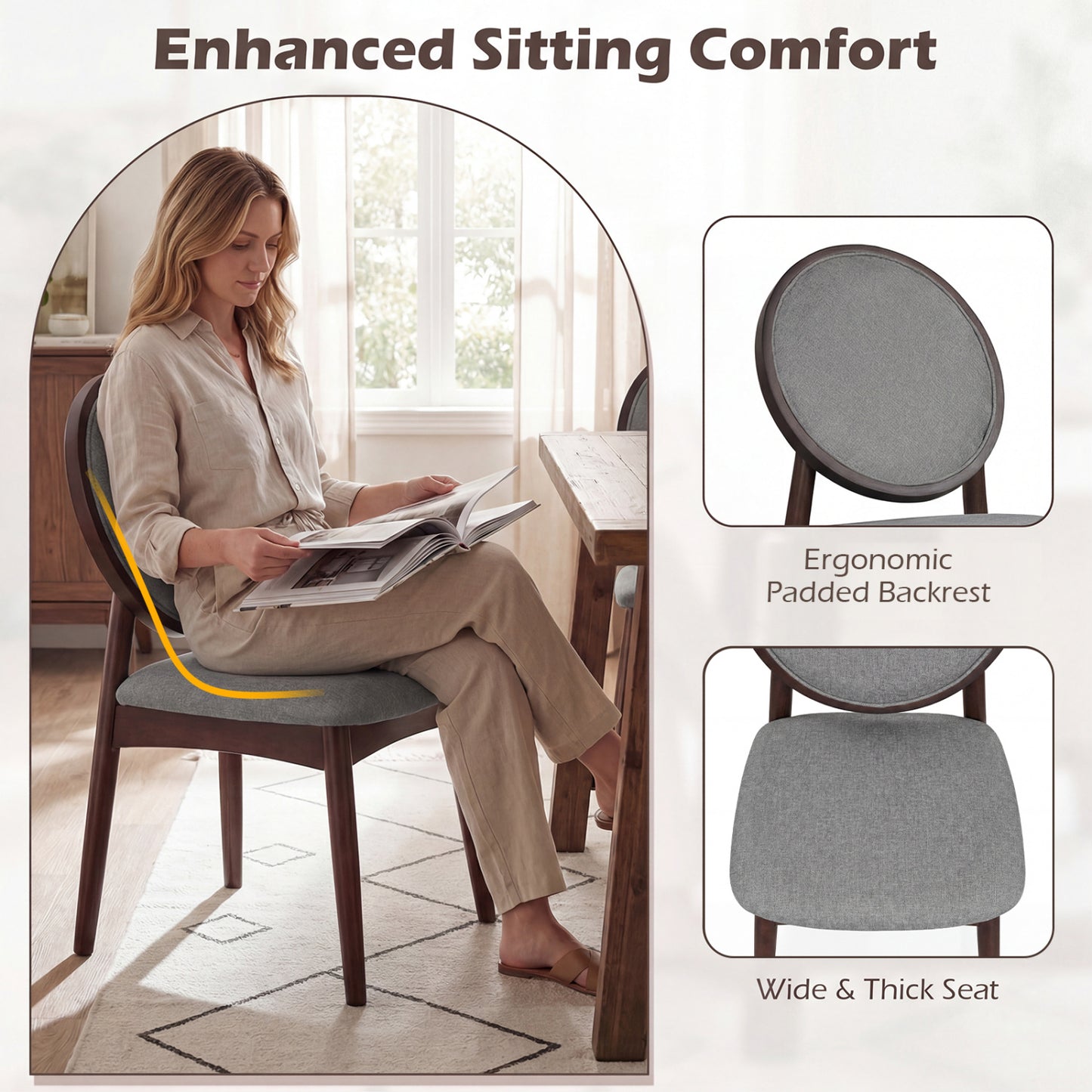 Set Of 2 Upholstered Linen Kitchen Chairs, Gray Dining Chairs at Gallery Canada