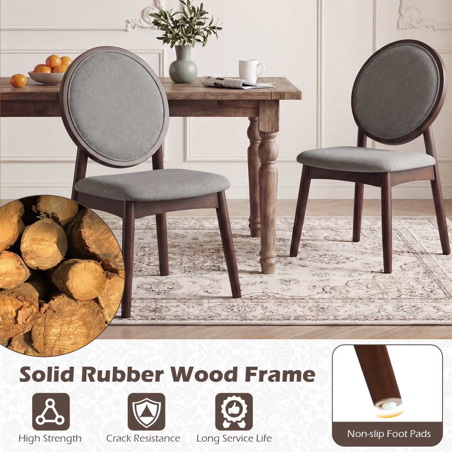 Set Of 2 Upholstered Linen Kitchen Chairs, Gray Dining Chairs at Gallery Canada