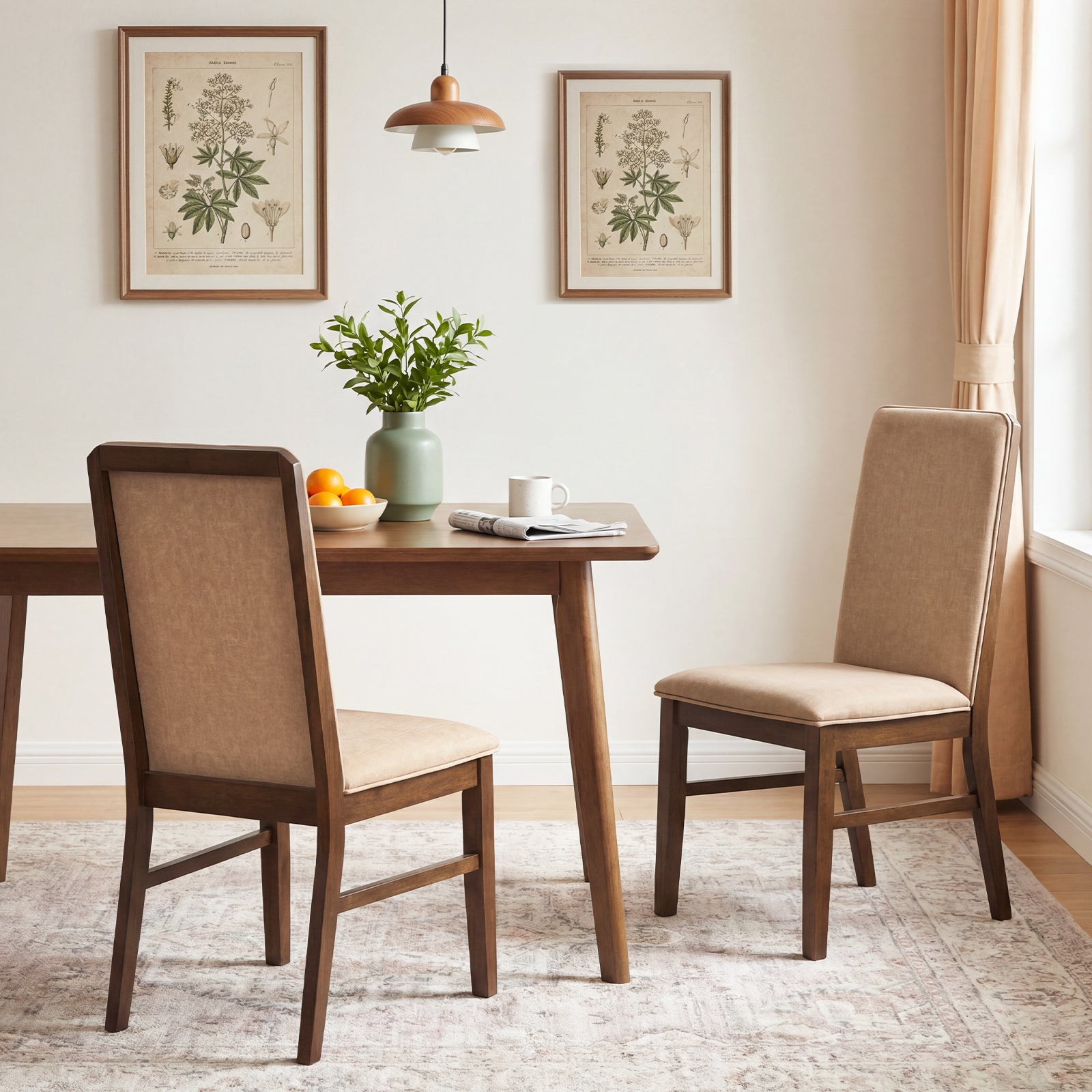 Set Of 2 Upholstered Dining Chairs, Solid Rubber Wood Legs, Brown Dining Chairs at Gallery Canada