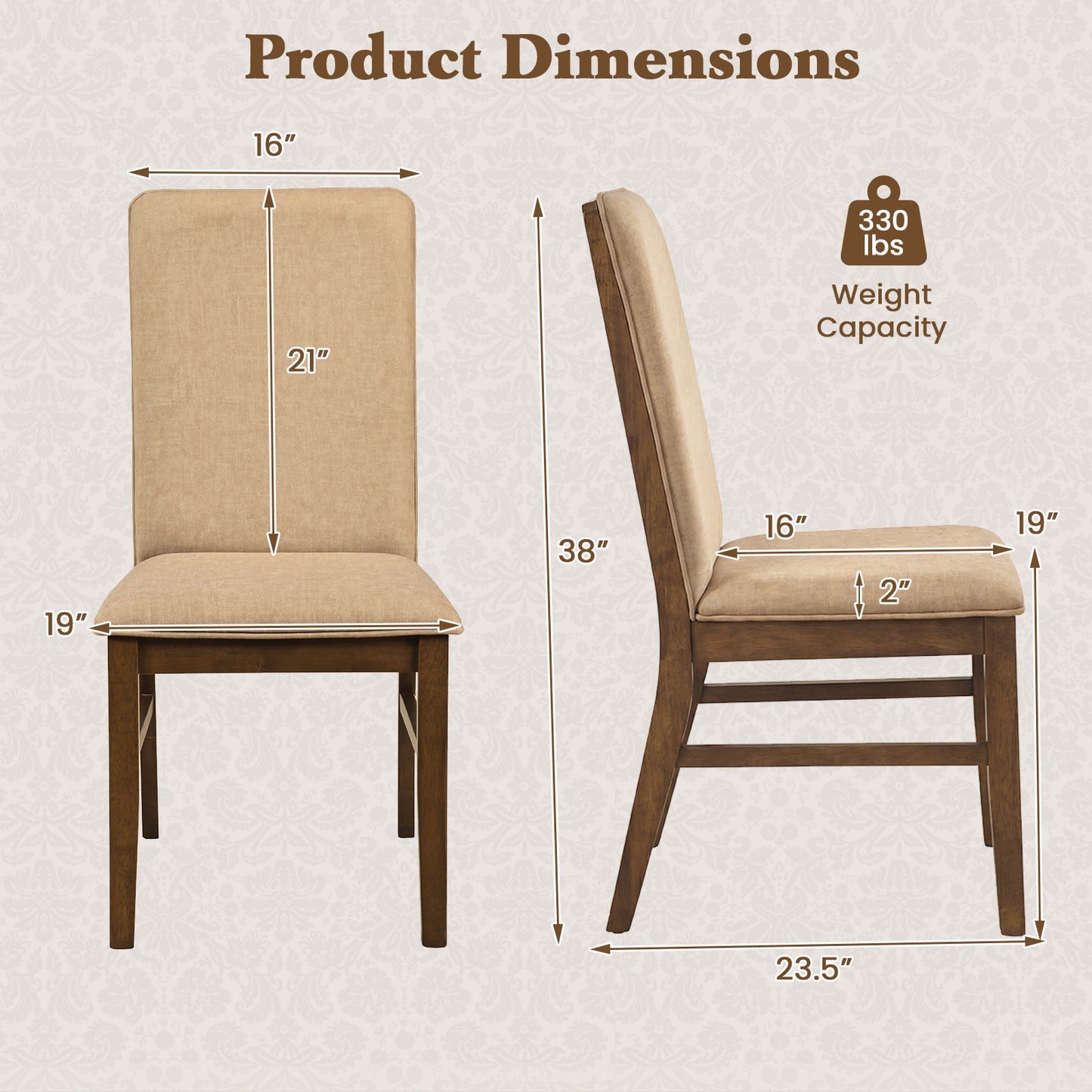 Set Of 2 Upholstered Dining Chairs, Solid Rubber Wood Legs, Brown Dining Chairs at Gallery Canada