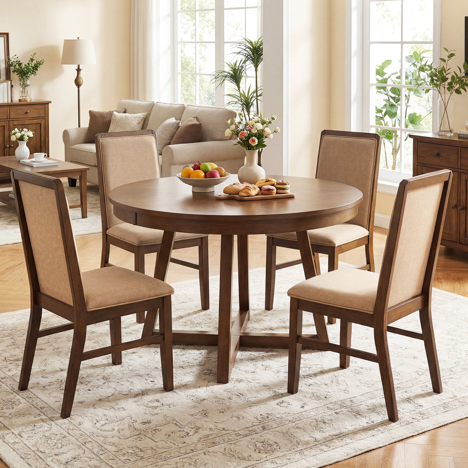 Set Of 2 Upholstered Dining Chairs, Solid Rubber Wood Legs, Brown Dining Chairs at Gallery Canada