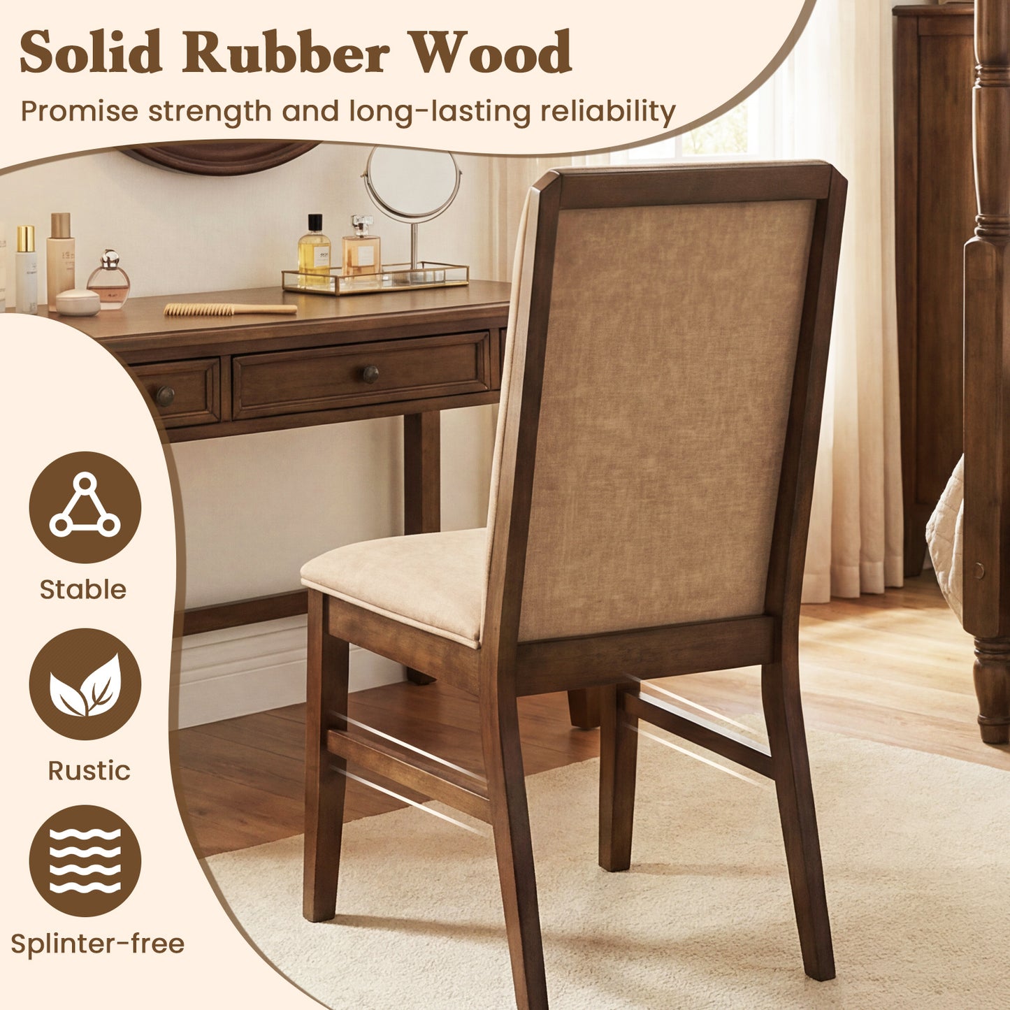 Set Of 2 Upholstered Dining Chairs, Solid Rubber Wood Legs, Brown Dining Chairs at Gallery Canada
