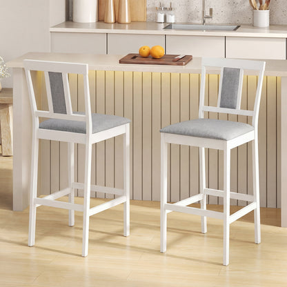 Upholstered Barstool Set, 29.5 Inch, Solid Rubber Wood Frame, White Bar Stools at Gallery Canada
