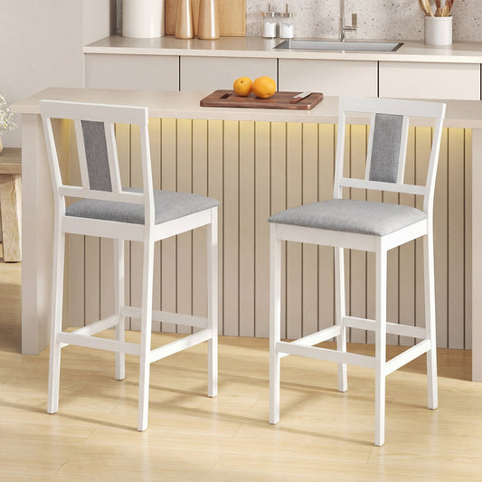Upholstered Barstool Set, 29.5 Inch, Solid Rubber Wood Frame, White Bar Stools White at Gallery Canada