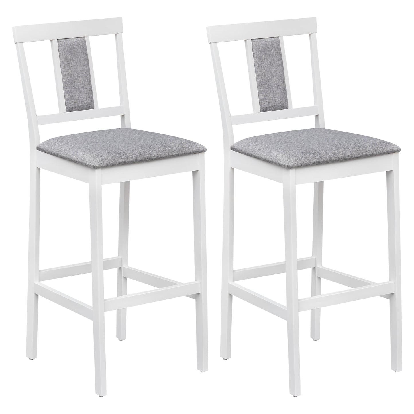 Upholstered Barstool Set, 29.5 Inch, Solid Rubber Wood Frame, White Bar Stools White at Gallery Canada